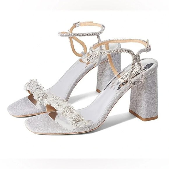NIB Badgley Mischka Tanisha Women’s Silver Embellished Crystal Heels size 9.5 - Picture 1 of 10